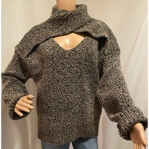 Zara Black and Cream Cowl Neck Sweater